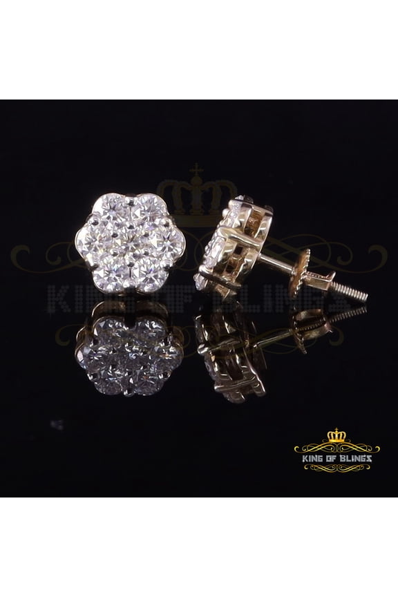 King of Bling's Men's/Womens 925 Silver Yellow 1.66ct VVS 'D' Moissanite Floral Stud Earrings