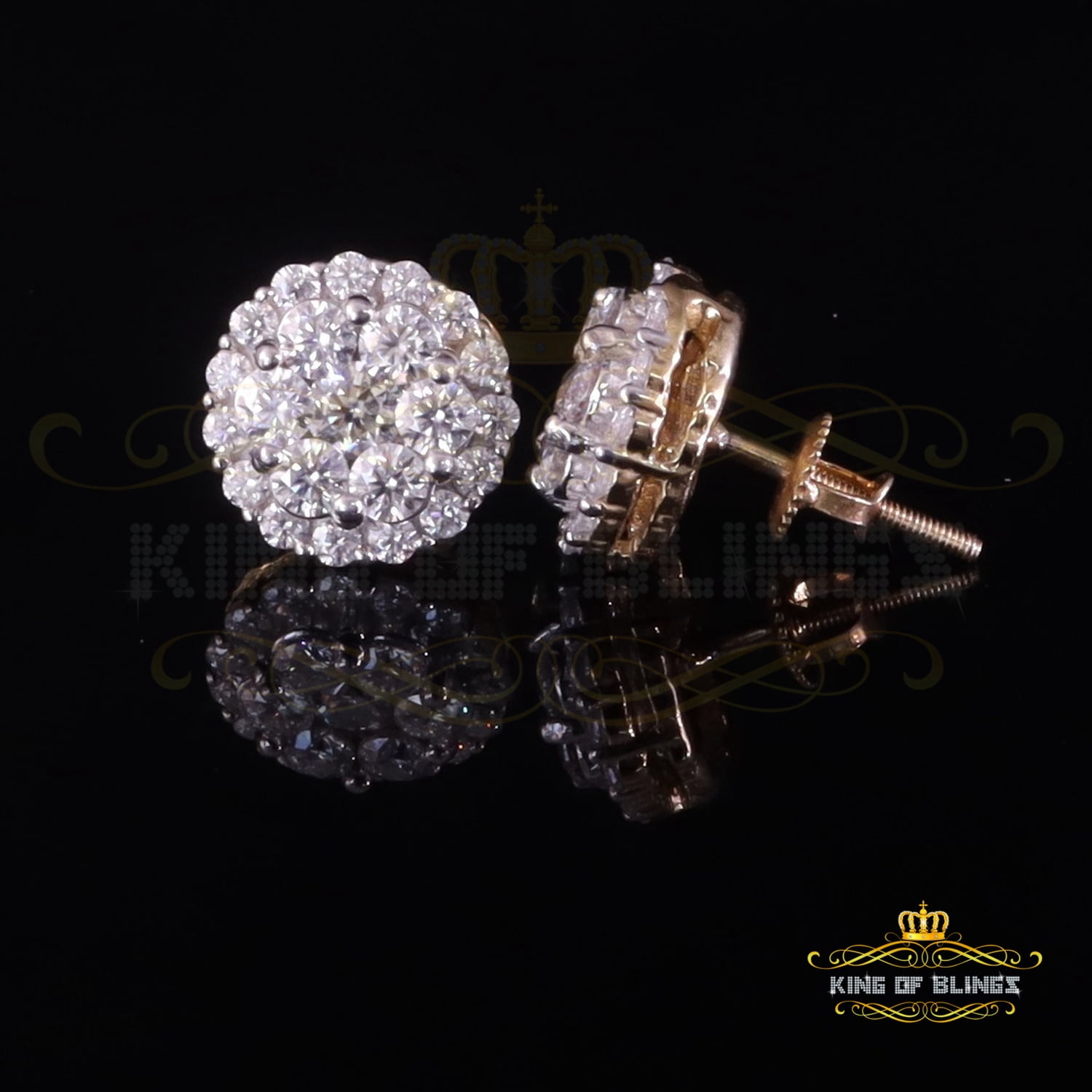 King of Bling's Men's/Womens 925 Silver Yellow 1.66ct VVS 'D' Moissanite Round Stud Earrings