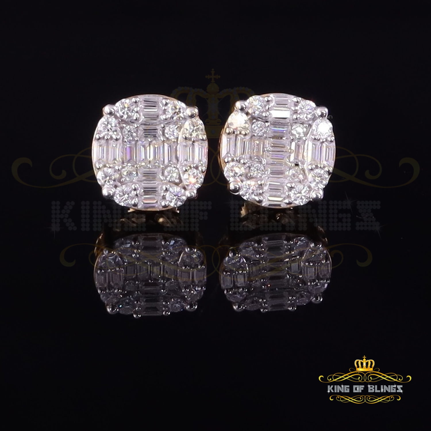 King of Bling's Men's/Womens 925 Silver Yellow 2.00ct VVS 'D' Moissanite Round Stud Earrings
