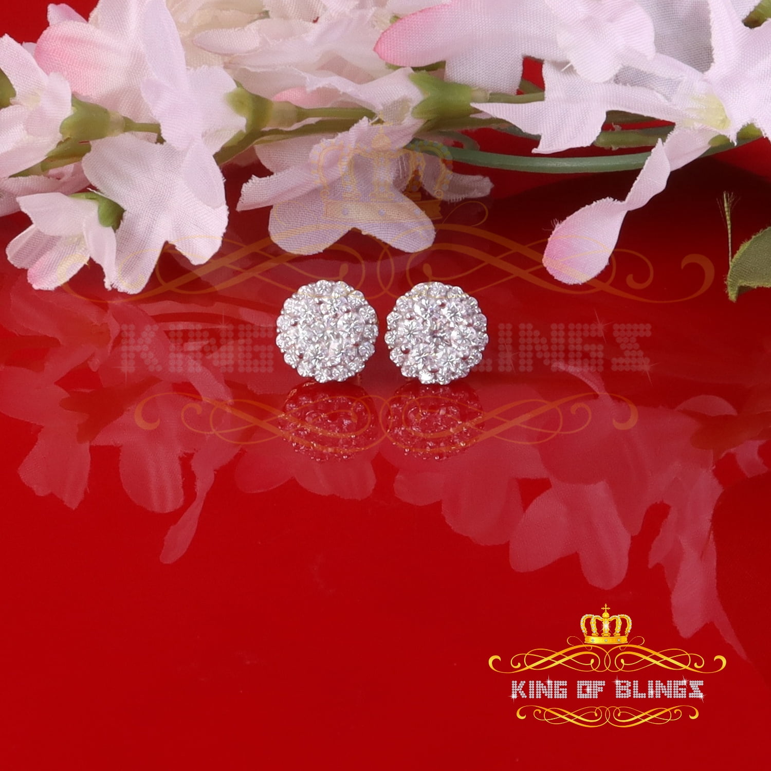 King of Bling's Men's/Womens 925 Silver Yellow 2.00ct VVS 'D' Moissanite Round Stud Earrings
