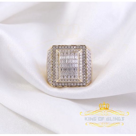 King of Bling's Men's baguette 925 Yellow Silver 4.00ct VVS 'D' Moissanite 3D Square Rings SZ 10