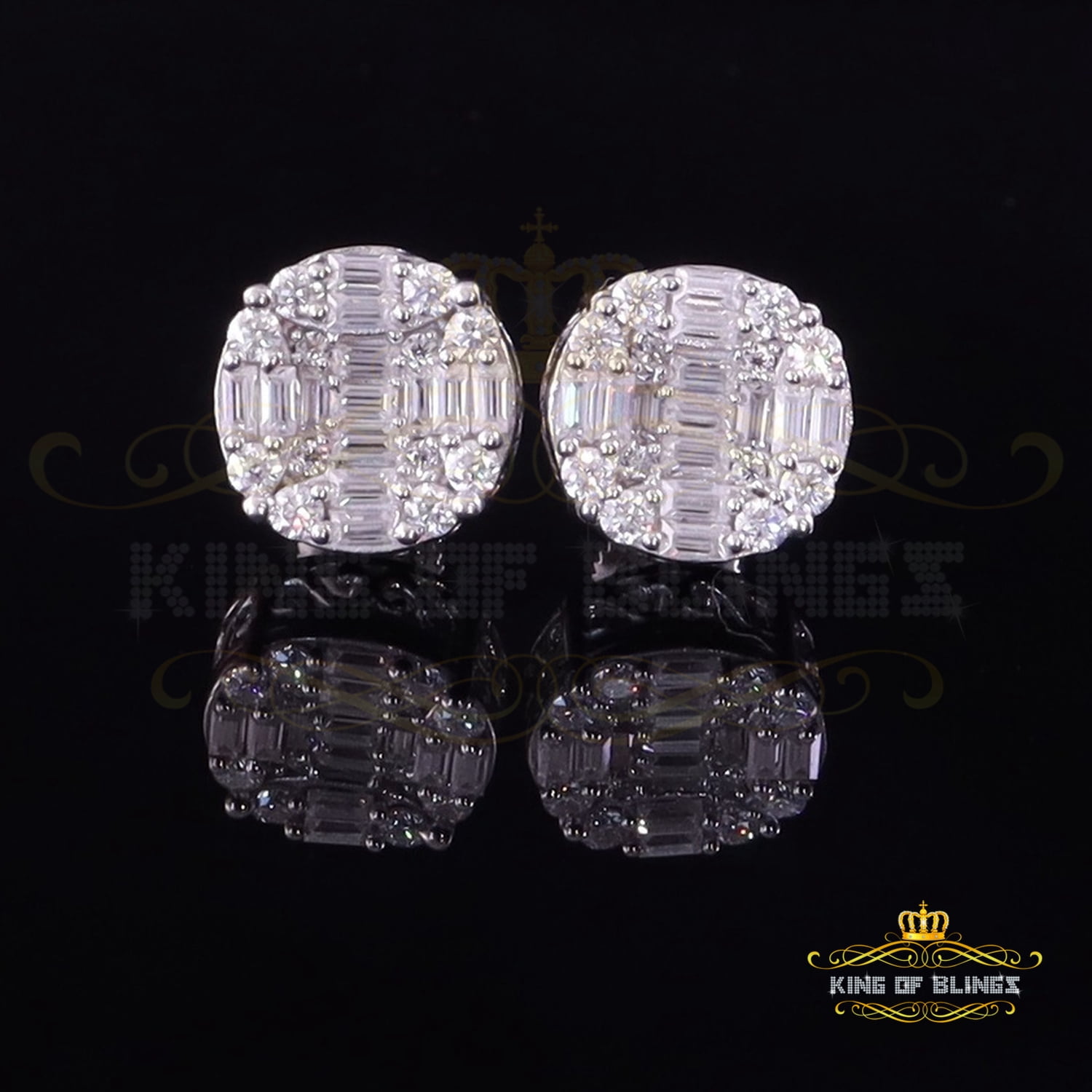 King of Bling's Mens/Womens 925 Silver White 1.50ct VVS 'D' Moissanite Stud Round Earrings