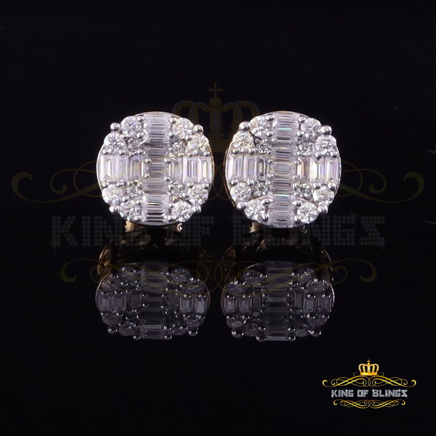 King of Bling's Mens/Womens 925 Silver Yellow 1.50ct VVS 'D' Moissanite Stud Round Earrings