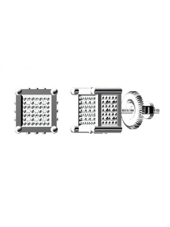 King of Bling's Micro Pave 0.05ct Real Diamond 925 White Silver Women's & Men's Square Earrings