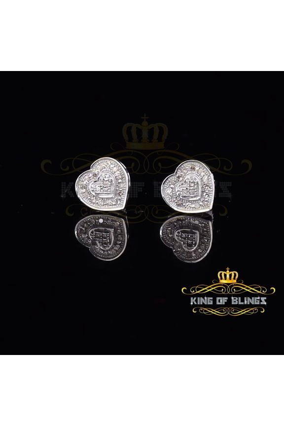 King of Bling's Micro Pave 0.11ct Real Diamonds 925 White Silver Women's & Men's Heart Earrings