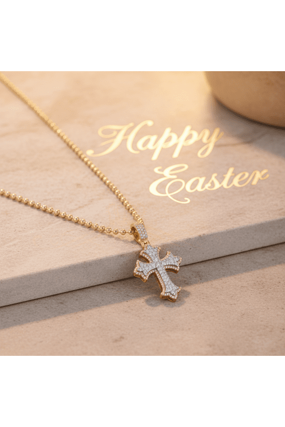 King of Bling's Moissanite Cross Patonce Pendant Men's & Women's 925 Yellow Silver 2.00ct VVS D