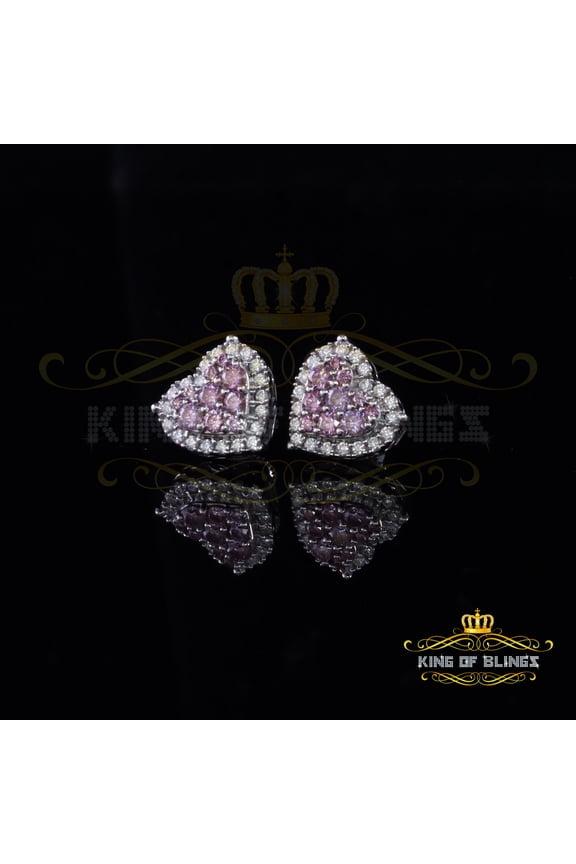 King of Bling's New Men's/Women's 1.66 ct VVS D Pink Moissanite 925 Silver White Heart Earrings