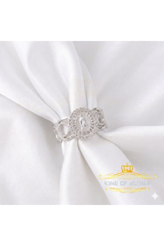 King of Bling's Our Lady Guadalupe White CZ 925 Silver Virgin Merry in Aura Women's Ring SZ 10
