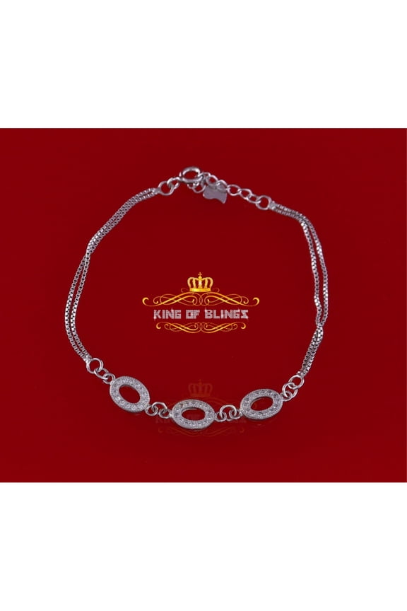King of Bling's Oval Shape White Silver Men's/Womens Bracelet With Cubic Zirconia Size 7Inch