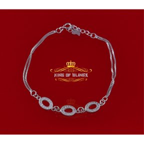 King of Bling's Oval Shape White Silver Men's/Womens Bracelet With Cubic Zirconia Size 7Inch