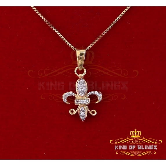 King of Bling's Promise Yellow Sterling Silver Fleur de Lis Pendant with 0.17ct Cubic Zirconia