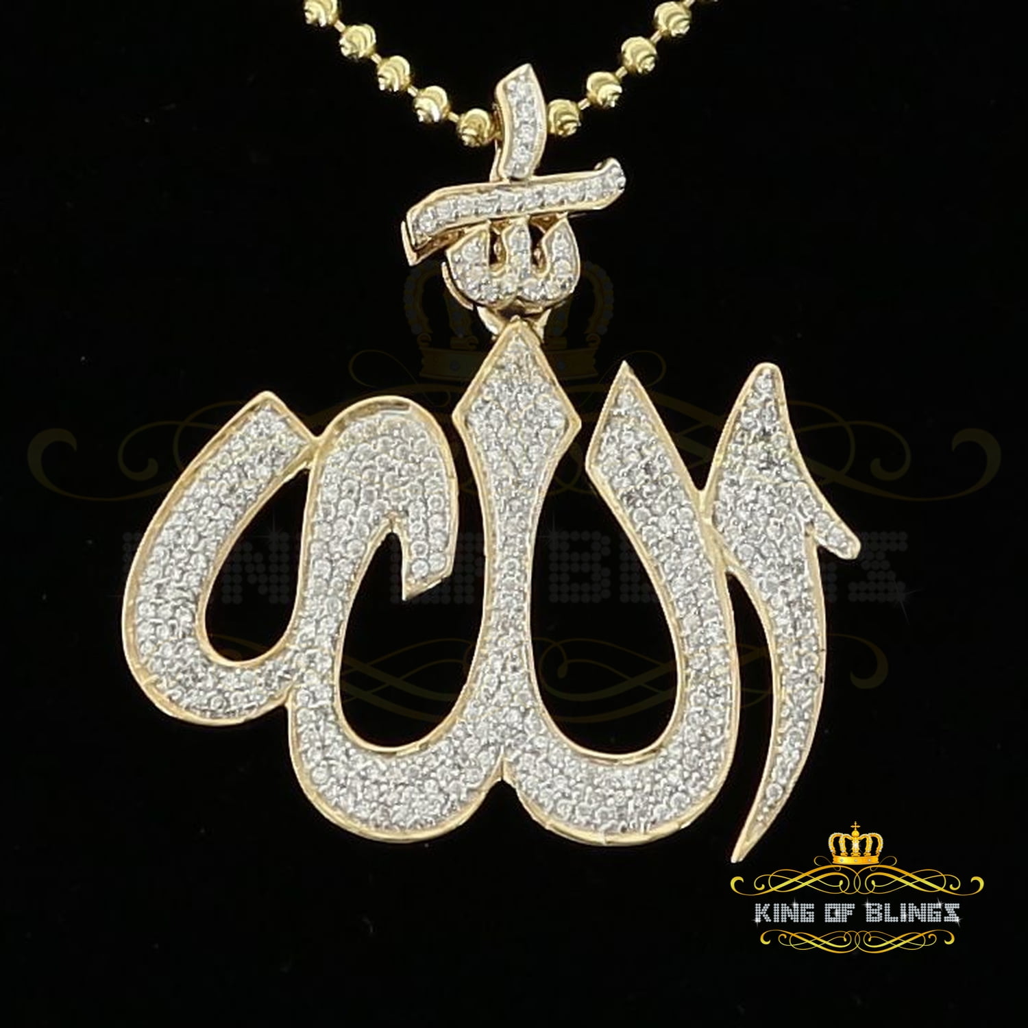King of Bling's Promising Yellow Sterling Silver Allah Shape Pendant with 2.77ct Cubic Zirconia