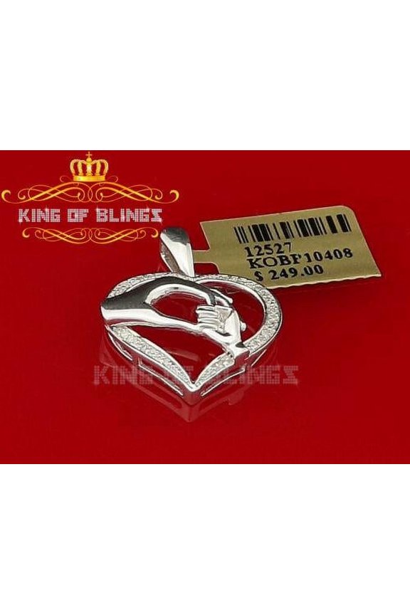 King of Bling's Real 0.10CT Diamond Heart in MOM'S CARE Sterling Silver White Necklace Pendant