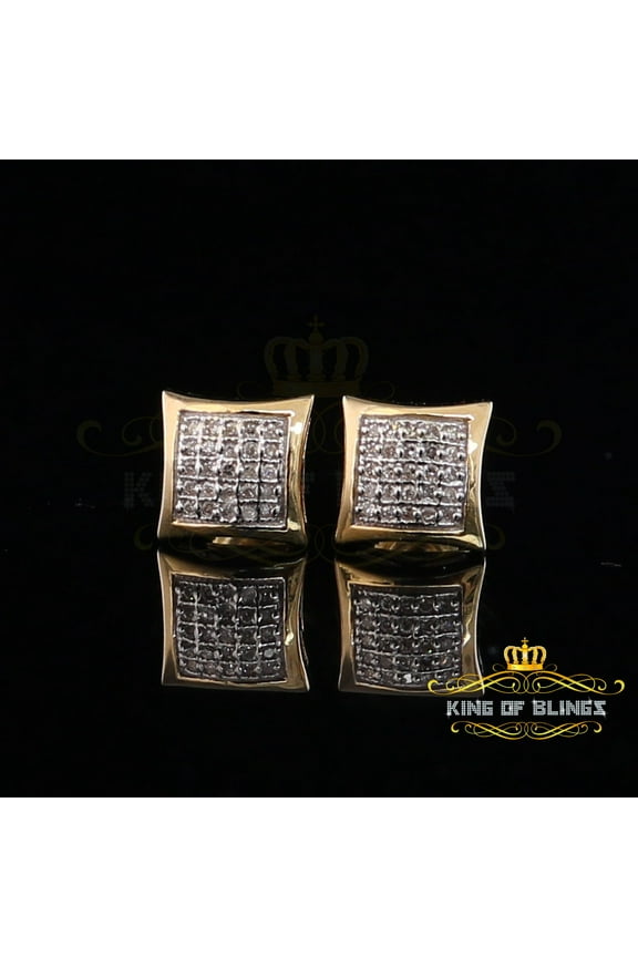 King of Bling's Real 0.15ct Gold Diamond 10K Yellow Square Stud Earrings For Women And Men