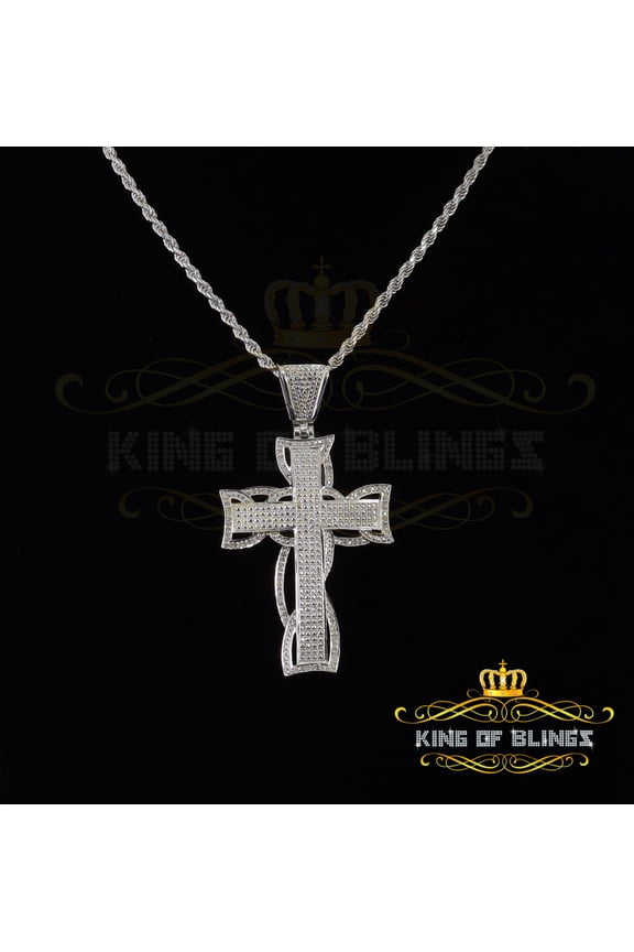 King of Bling's Real 0.33ct Diamond 925 Sterling Silver CROSS Charm Necklace Pendant in White