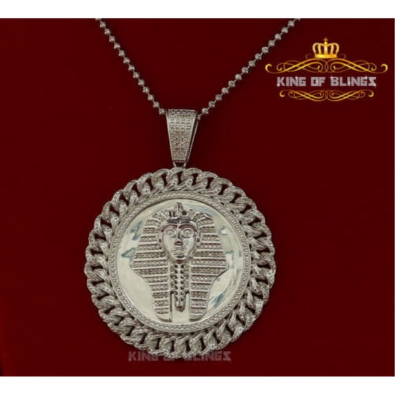 King of Bling's Real 0.60ct Diamond Sterling Silver PHARAOH Charm Necklace Pendant in White