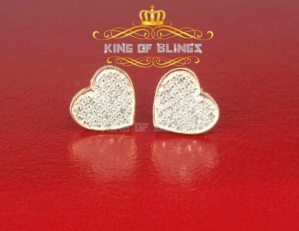 King of Bling's Real 10K Yellow Gold Heart Round Stud 8.58mm Earrings with Real 0.25CT Diamonds
