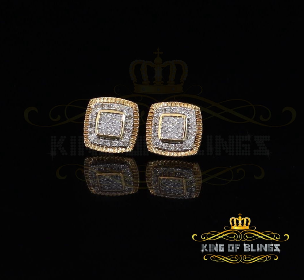 King of Bling's Real 10K Yellow Gold Real Diamond 0.50CT Mens / Womens Square Stud Earrings