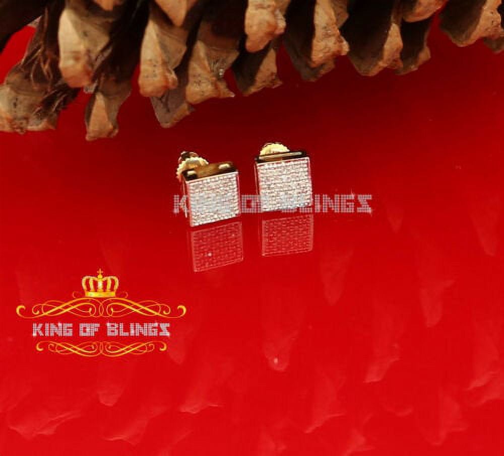 King of Bling's Real 10k Yellow Gold Square Stud Men/ Women Earrings with 0.15CT Real Diamonds