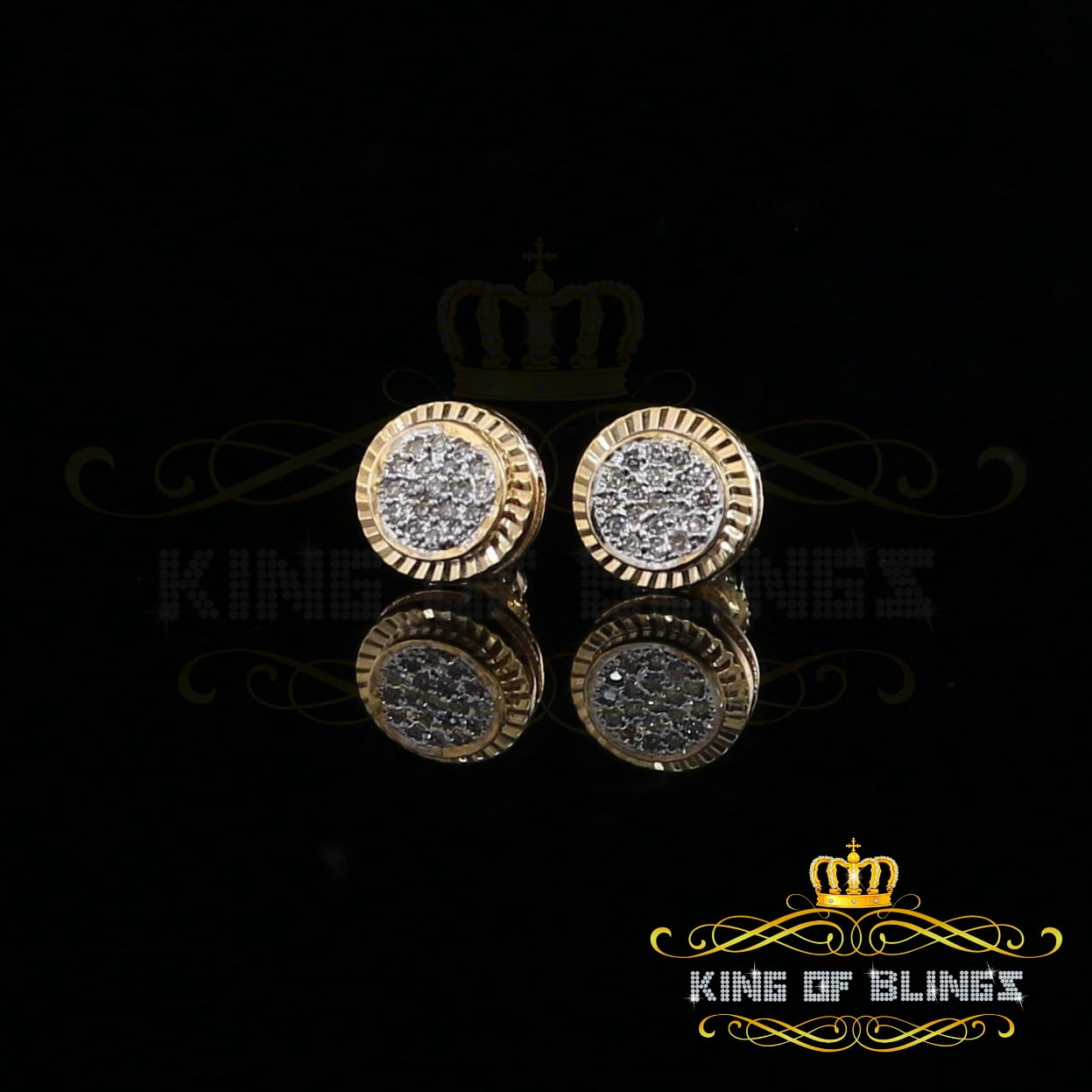 King of Bling's Real 10k Yellow Gold with Real 0.12CT Diamonds Stud Earrings For Women And Men