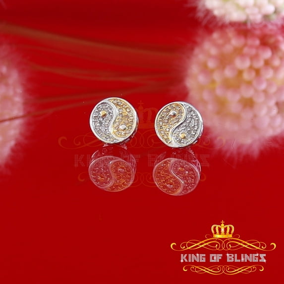 King of Bling's Silver White 0.20ct Hip Hop Men's & Women's Diamond Yin And Yung Round Earring