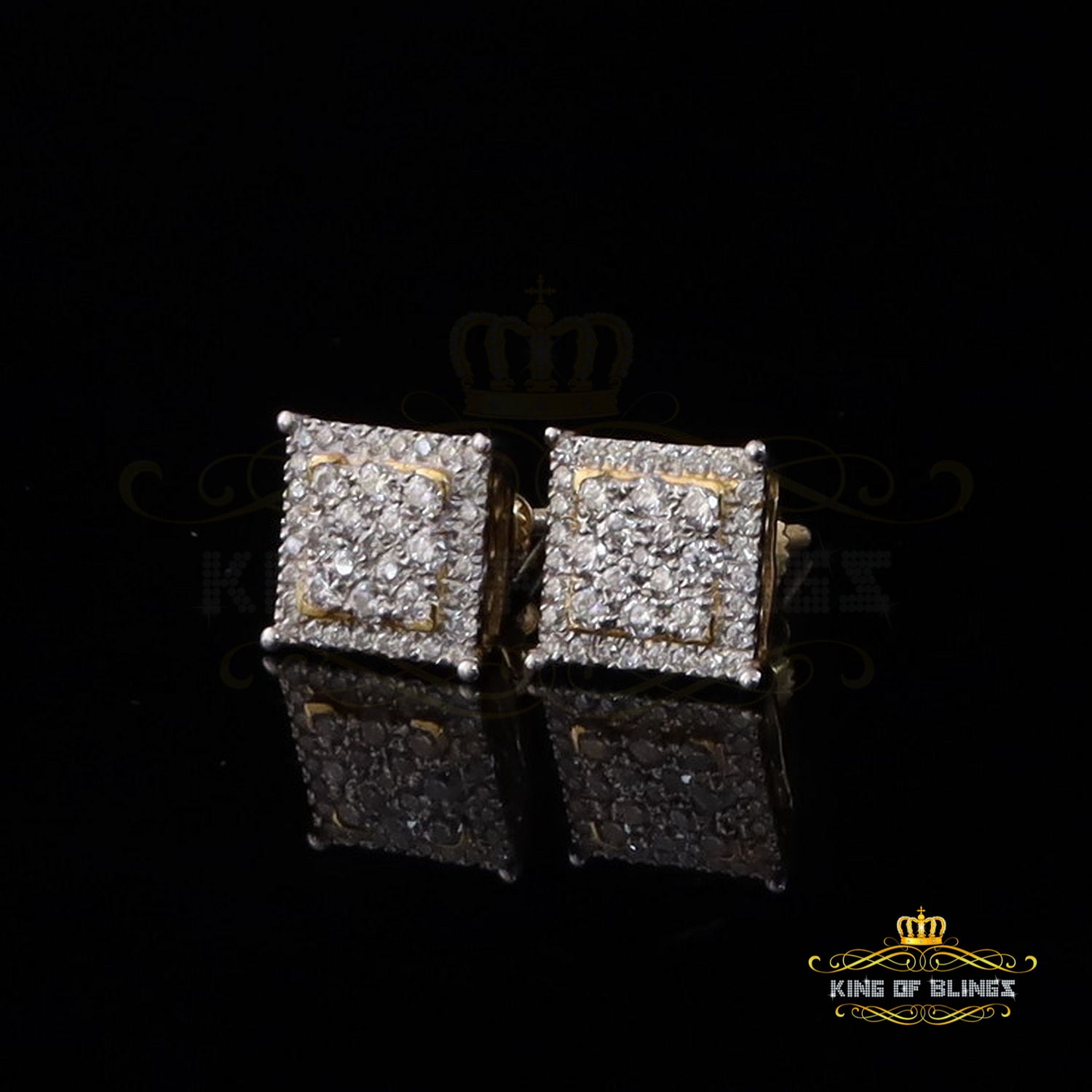 King of Bling's Men's/Womens 925 Silver Yellow 0.55ct VVS 'D' Moissanite Square Stud Earrings
