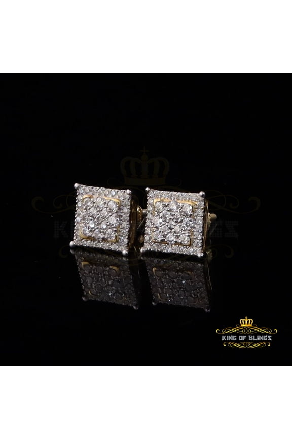 King of Bling's Men's/Womens 925 Silver Yellow 0.55ct VVS 'D' Moissanite Square Stud Earrings