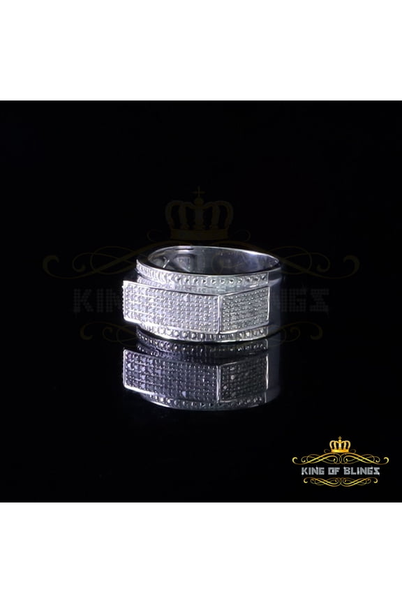 King of Bling's Trendy Micro 0.33ct Real Diamond Men's 925 Silver White Band Style Ring Sz 10
