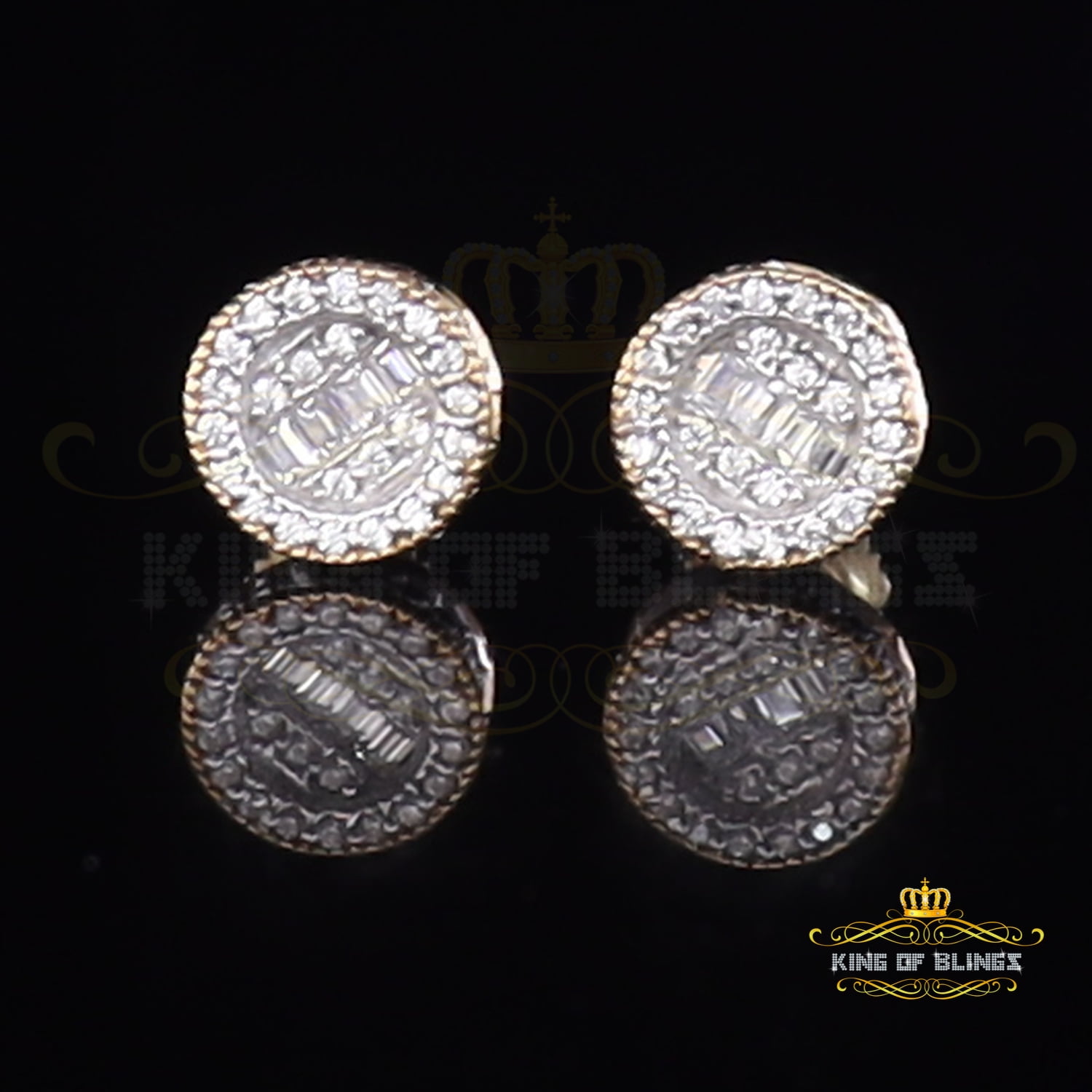 King of Bling's VVS 'D' 1.00ct Moissanite Men's/Womens 925 Silver Yellow Round Stud Earrings