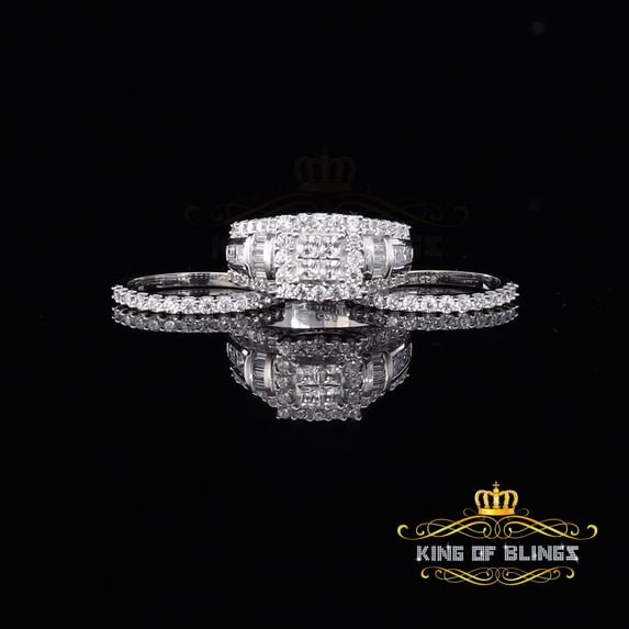 King of Bling's White 5.00ct Cubic Zirconia Silver 3 Piece Bridal Fashion Womens Ring size 7