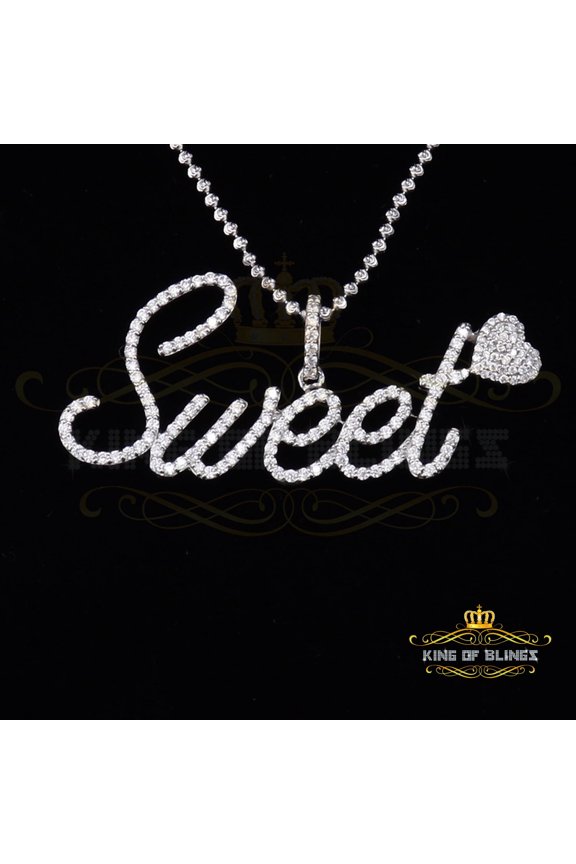 King of Bling's White 925 Fancy Sterling Silver Sweet Tiny Heart Pendant 4.26ct Cubic Zirconia