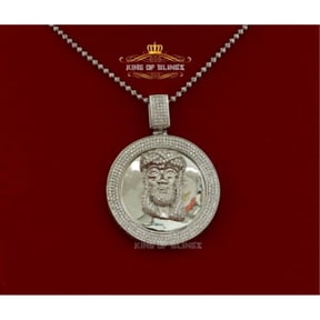 King of Bling's White 925 Jesus Head Shape wise Silver Pendant with 5.97ct Cubic Zirconia Stone