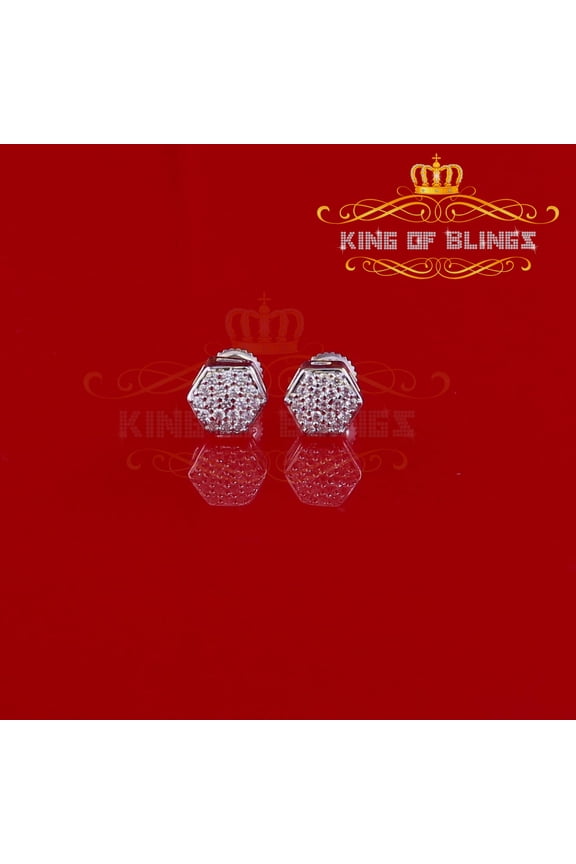 King of Bling's White 925 Silver 0.38ct Cubic Zirconia Women's & Men's Hip Hop Hexagon Earrings