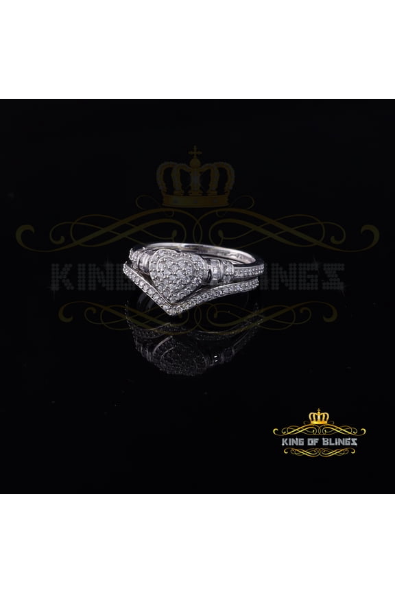King of Bling's White 925 Sterling Silver Heart Cubic Zirconia 1.11ct Womens Fancy Ring Size 7