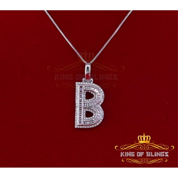 King of Bling's White Beautiful Custom intial Alphabet'B' Pendant Silver 1.63ct Cubic Zirconia