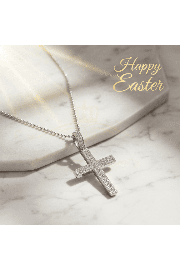 CROSS White Cubic Zirconia Necklace Pendant 3.64 ct. t.w. 925 Sterling, Sterling Silver, (Includes Gift Box)