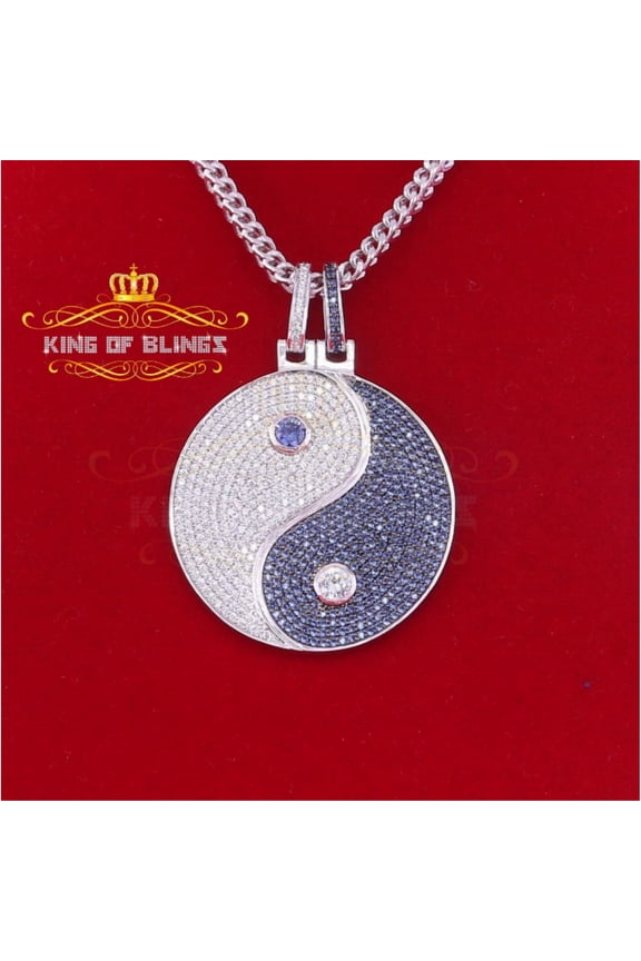 King of Bling's White Fancy 925 Sterling Silver Taoism Sign Shape Pendant 7.72ct Cubic Zirconia