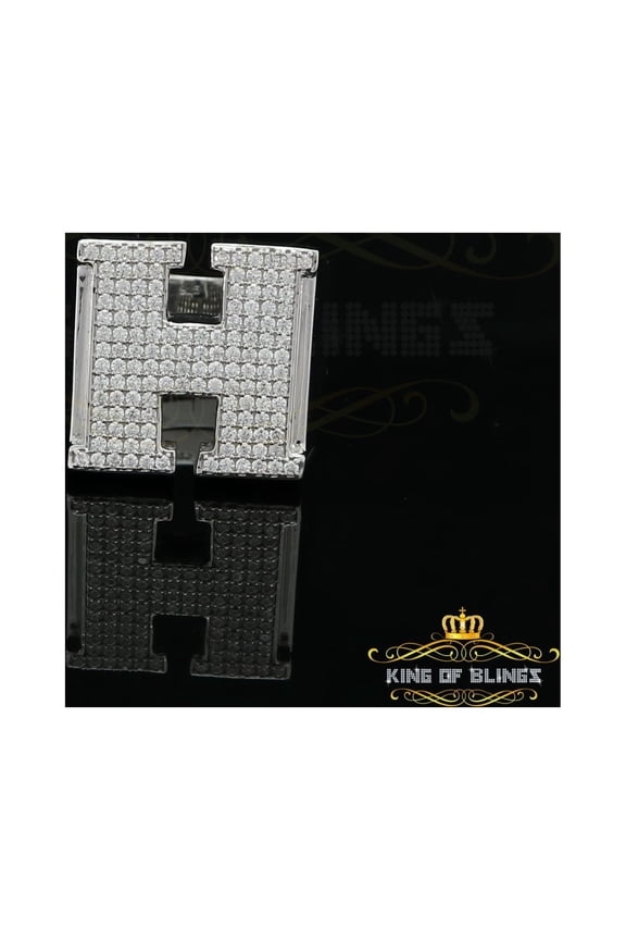 King of Bling's White H Shape Silver Cubic Zirconia 4.00ct Men's Adjustable Ring From SZ 12 to 14