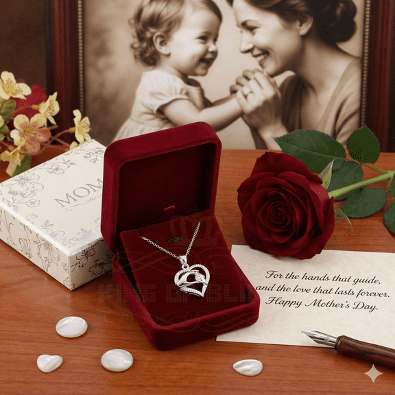 King of Blings Heart White, Cubic Zirconia Mother Caring Necklace Pendants, Sterling Silver, 1