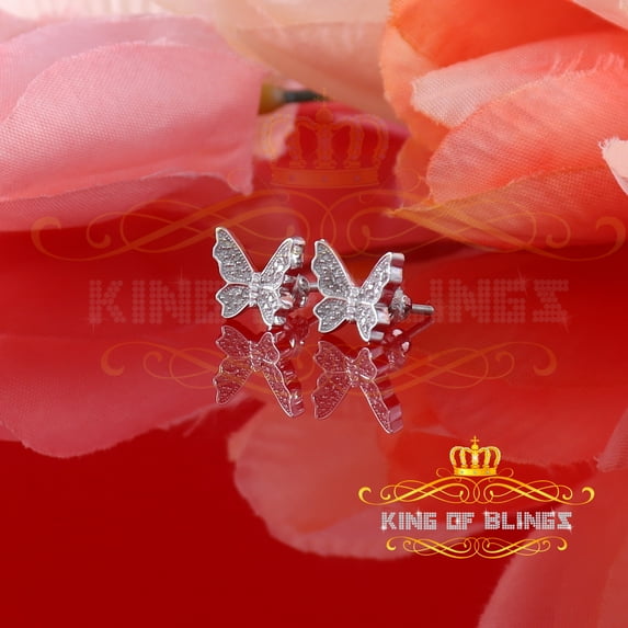 King of Bling's Women's 0.15ct Real Diamond Butterfly Stud Earrings White 925 Sterling Silver