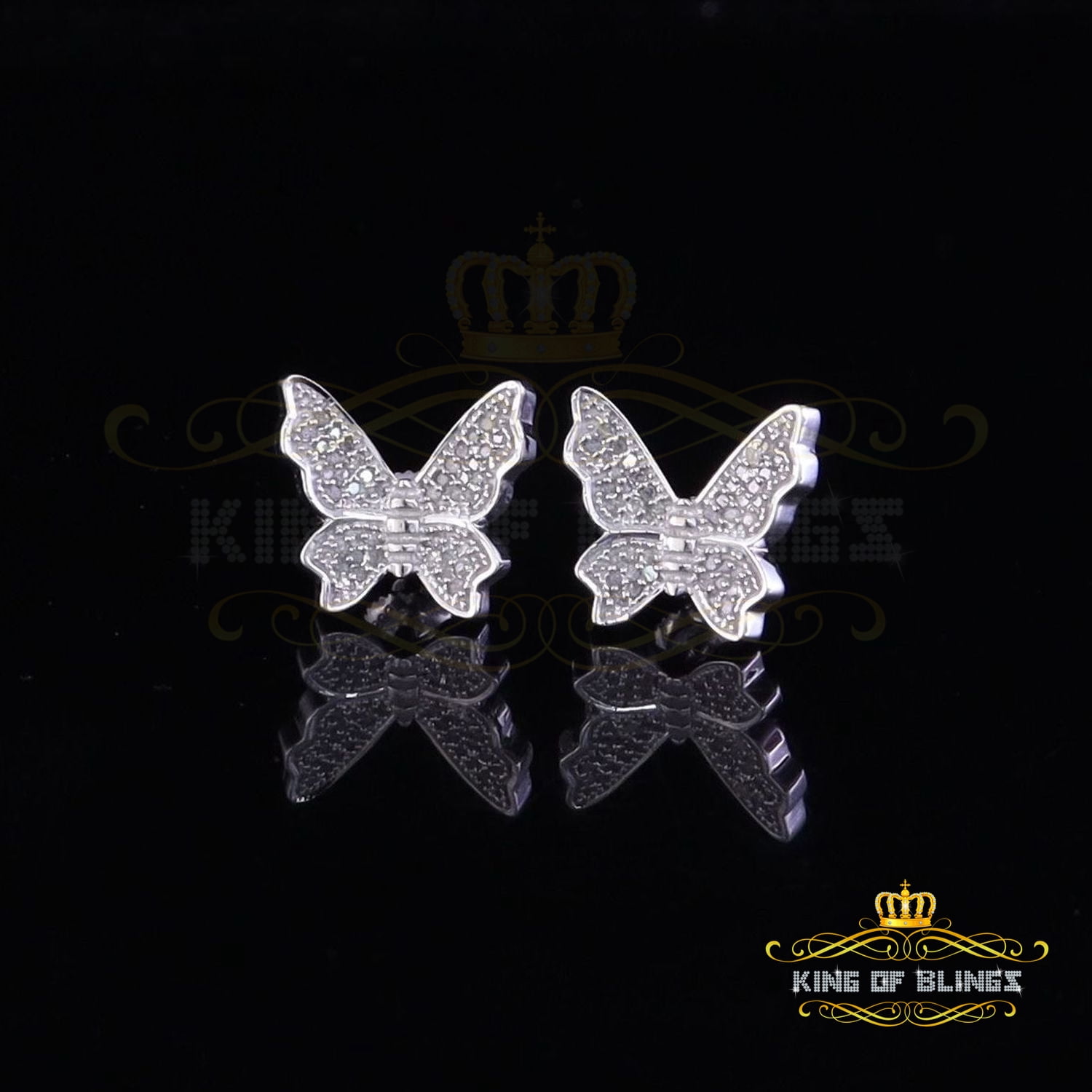 King of Bling's Women's 0.25ct Real Diamond Butterfly Stud Earrings White 925 Sterling Silver