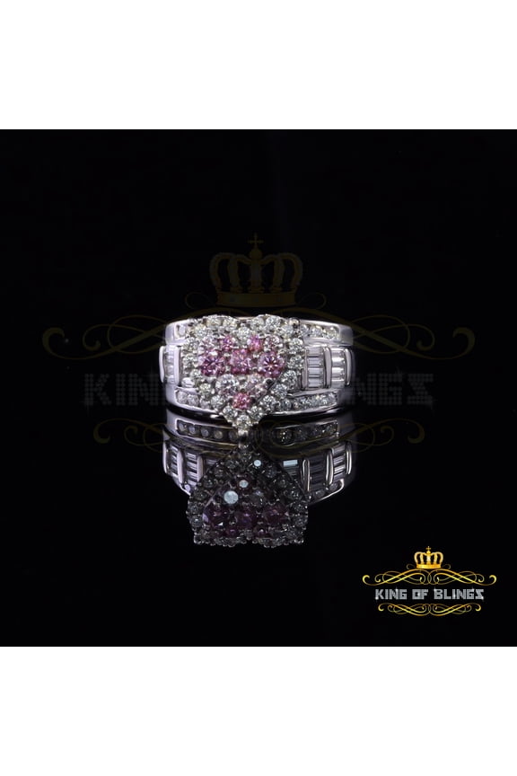 King of Bling's Women's 1.50ct 925 Silver VVS D Pink Moissanite White Cinderella HEART Ring SZ 8