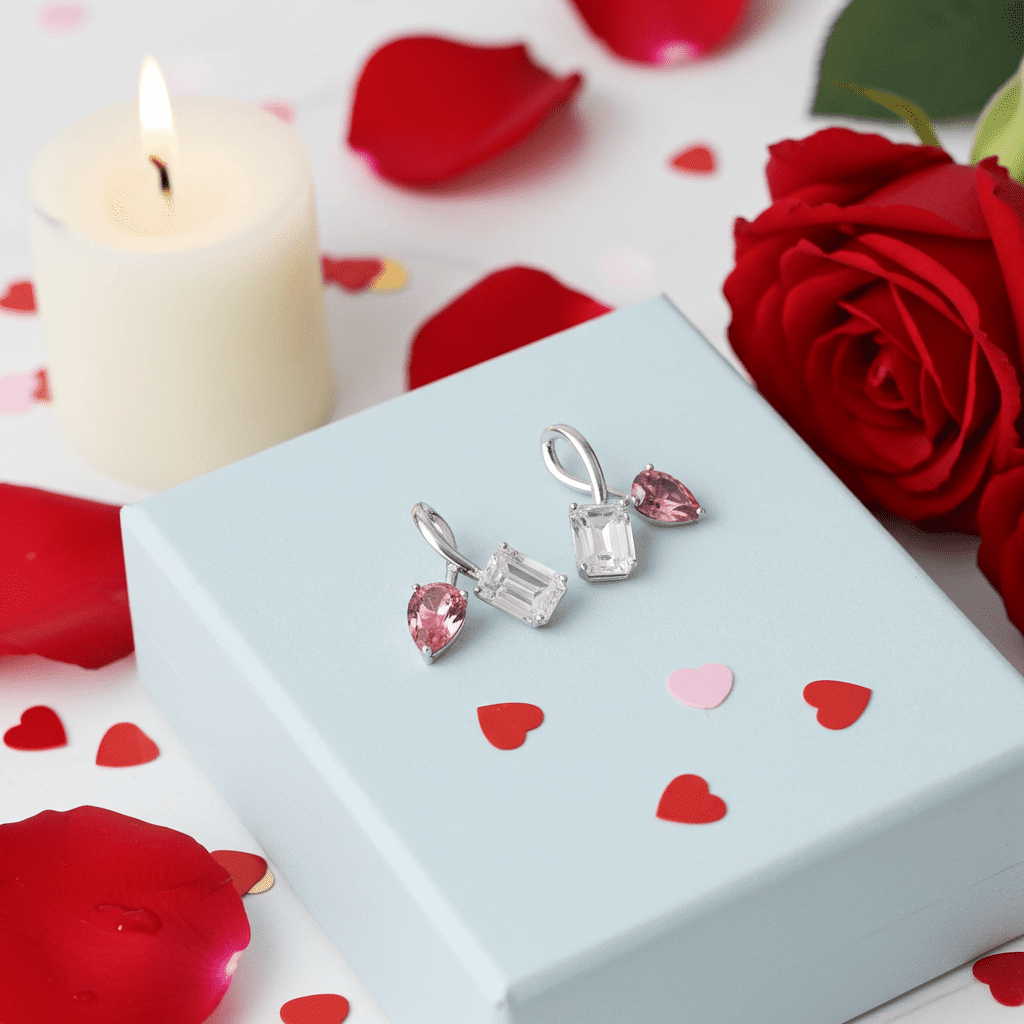 King of Bling's Women's 925 Silver White 3.50ct VVS 'D' Pink Moissanite Toi et Moi Stud Earrings