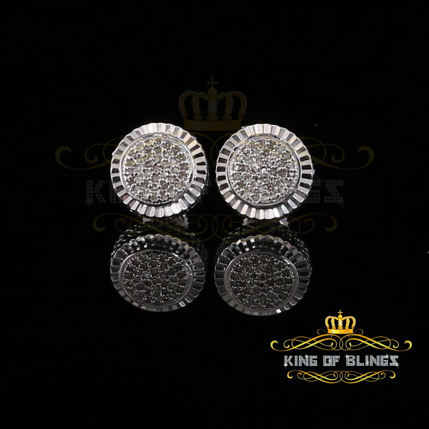 King of Bling's Women's 925 White Sterling Silver 0.15ct Diamond Men's Round-Shape Stud Earrings
