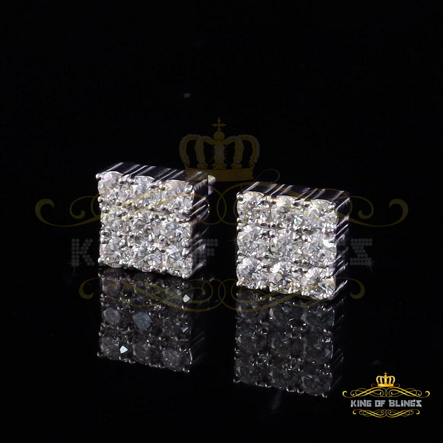 King of Bling's Women's/Men's 925 Silver White 2.00ct VVS 'D' Moissanite 9 stone Stud Earrings