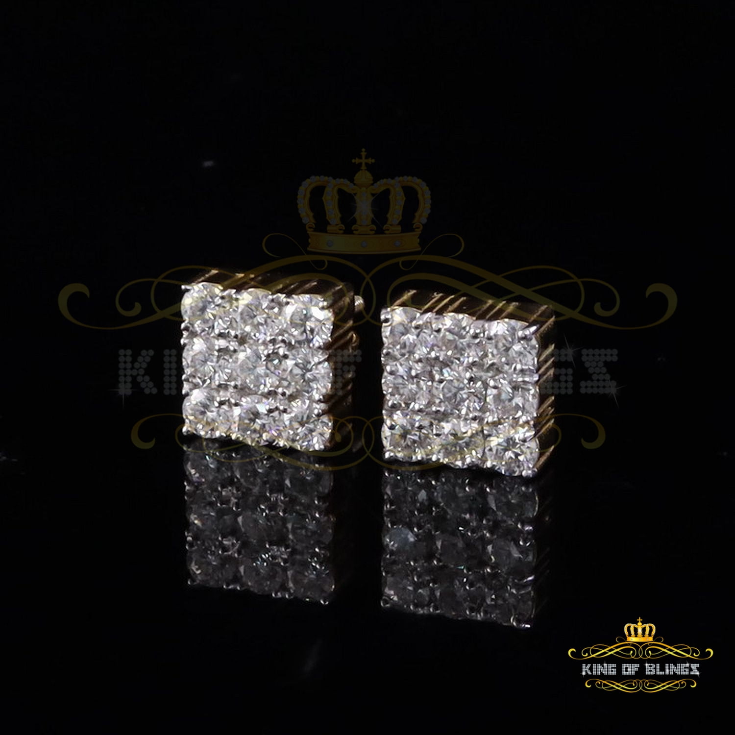 King of Bling's Women's/Men's 925 Silver Yellow 2.00ct VVS 'D' Moissanite 9 Stone Stud Earrings