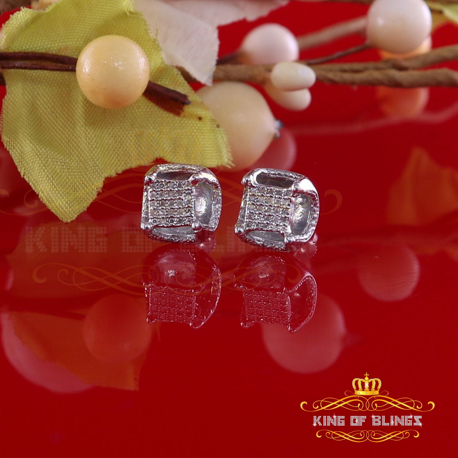 King of Bling's Women's Stud In 925 White Sterling Silver 0.15ct Diamond Stud Men's Earrings