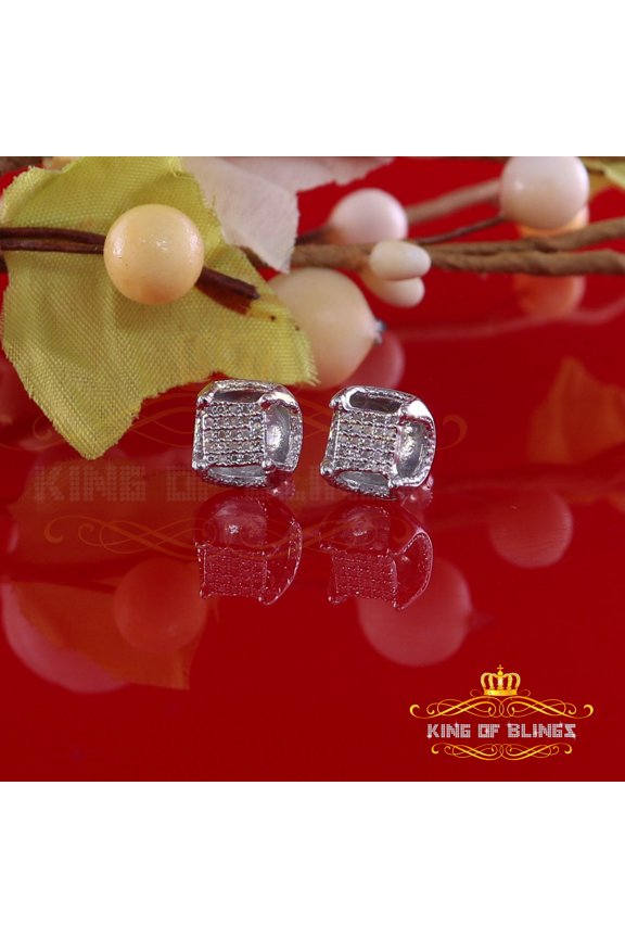 King of Bling's Women's Stud In 925 White Sterling Silver 0.15ct Diamond Stud Men's Earrings