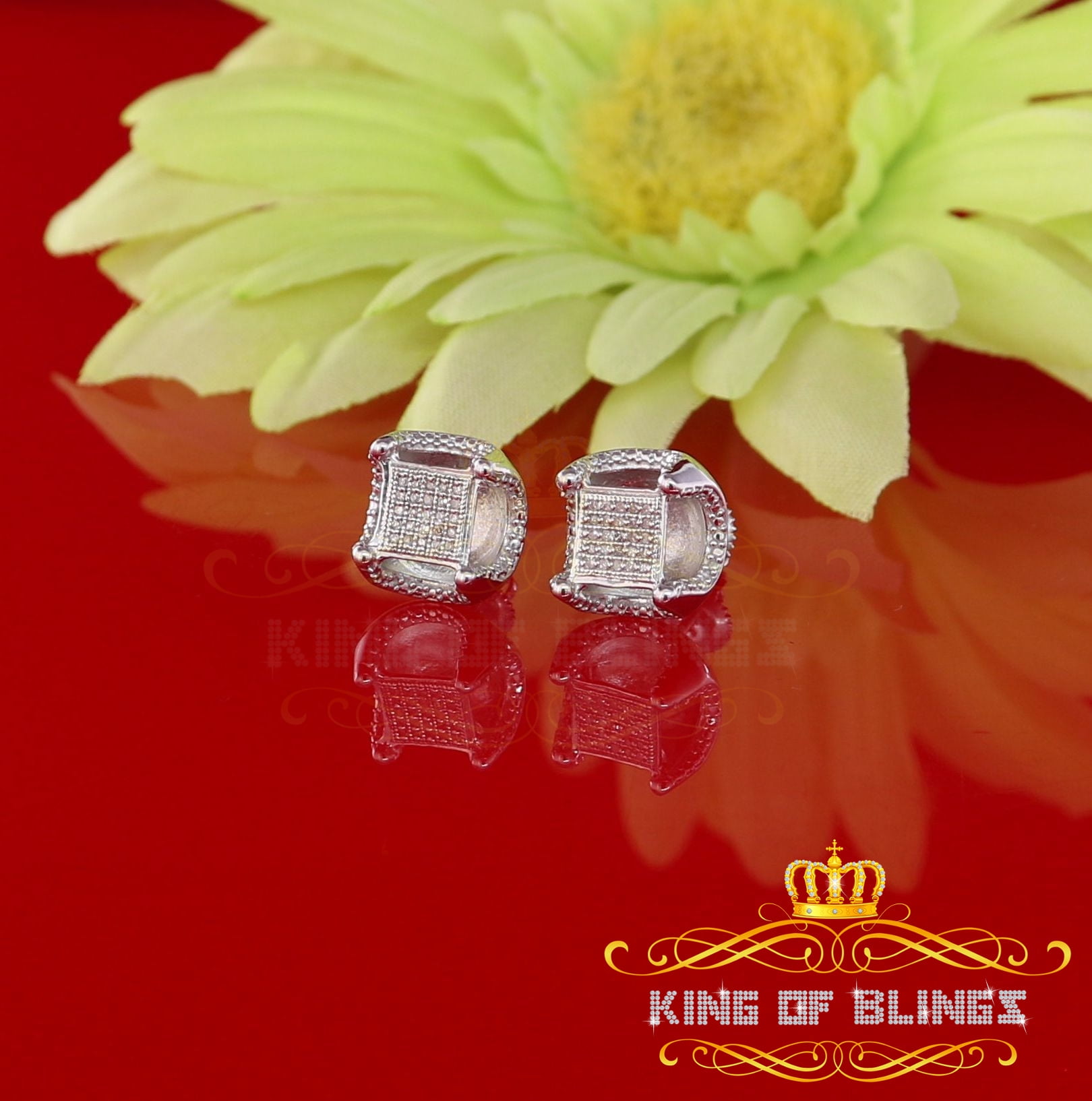 King of Bling's Women's Stud In 925 White Sterling Silver 0.20ct Diamond Stud Men's Earrings