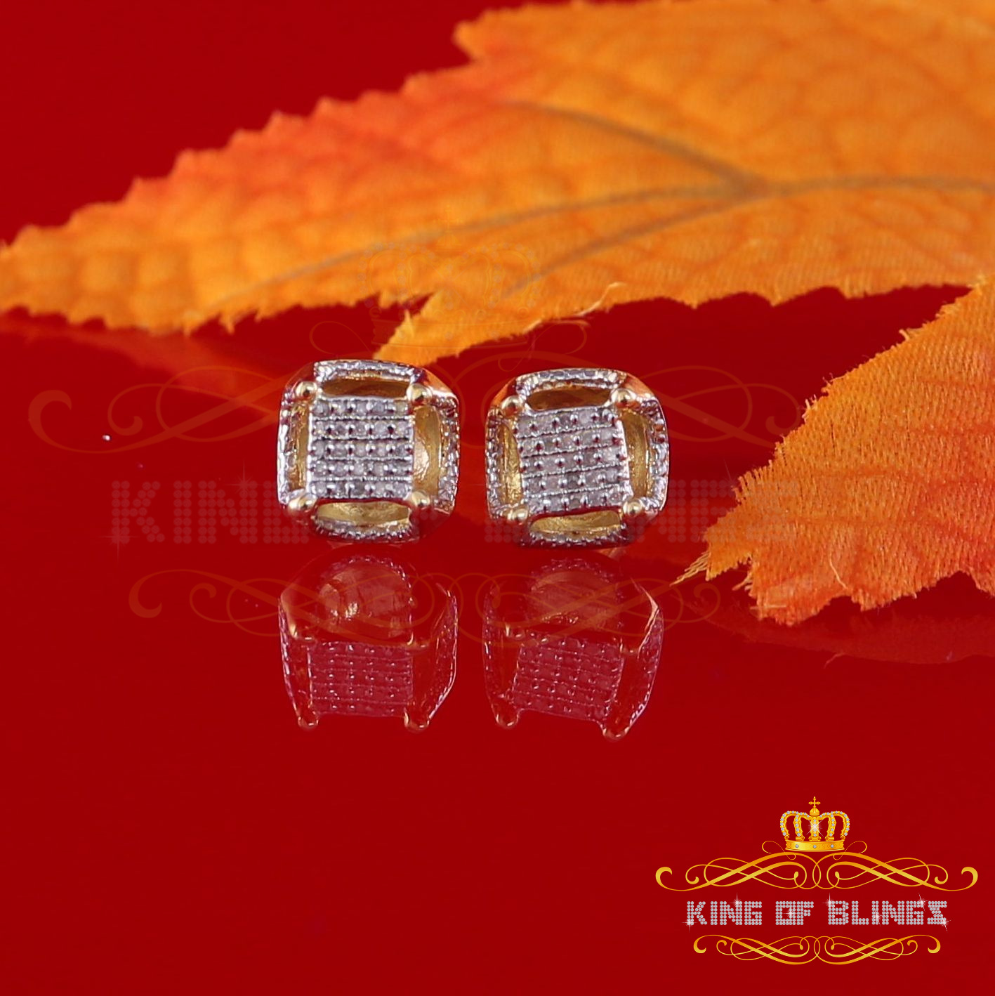 King of Bling's Women's Stud In 925 Yellow Sterling Silver 0.15ct Diamond Stud Men's Earrings